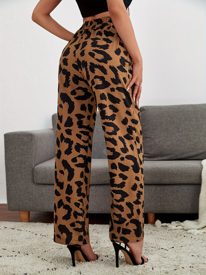 xieyinshe  Leopard Print High Waist Pants, Vintage Straight Leg Pants, Women's Clothing