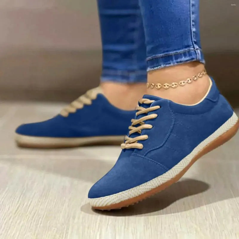 Casual Shoes Women Suede Slip On Breathable Solid Color Flat Round Toe Comfortable Lace Up Single Business