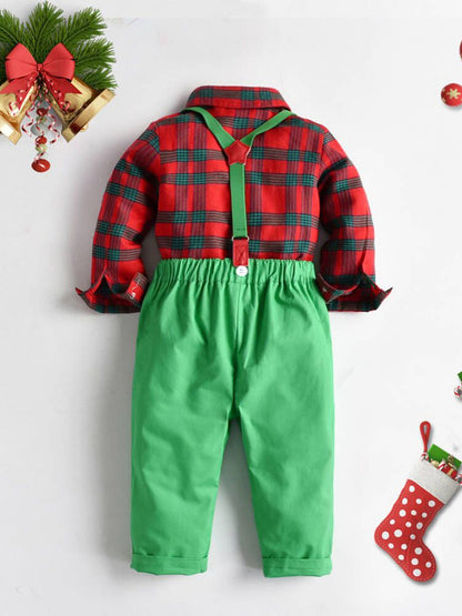 Boys' Christmas Plaid Gentleman Outfits & Suspender Pants Party Outdoor Set