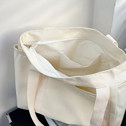 Large Capacity Canvas Tote Bag - Spacious, Stylish, and Sturdy Zipper Closure Shoulder Bag for Women - Perfect for Commute, Daily Use, and Travel