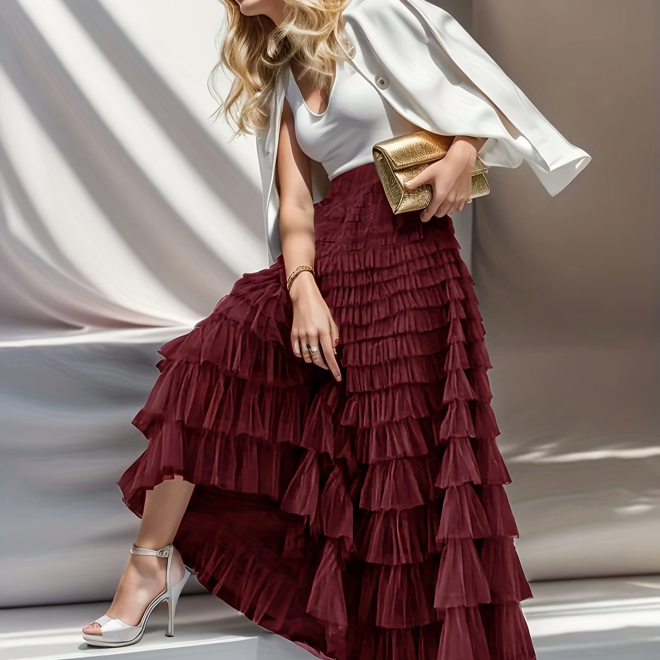 xieyinshe  Multilayer Ruffles Tulle Skirt, Casual Fluffy Skirt For Spring & Summer, Women's Clothing