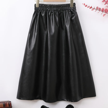 xieyinshe Trendy Girls Elastic Waist PU Leather Midi Dress Kids Clothes For Fall Winter Party