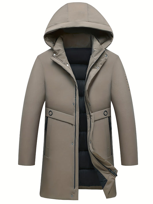 Men's Classic Design Padded Hooded Jacket, Men Casual Padded Coat Windbreaker Zipper Pocket Stand Collar For Men Winter