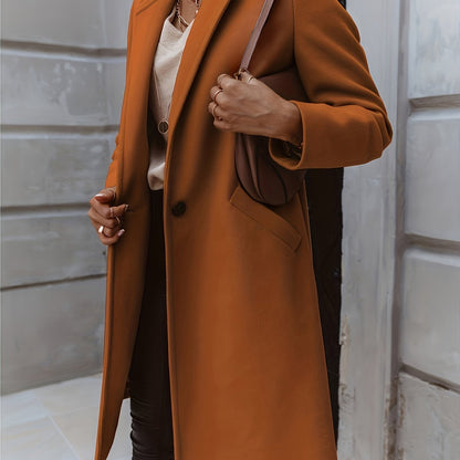 Solid Mid Length Coat, Elegant Open Front Long Sleeve One Button Outerwear, Women's Clothing