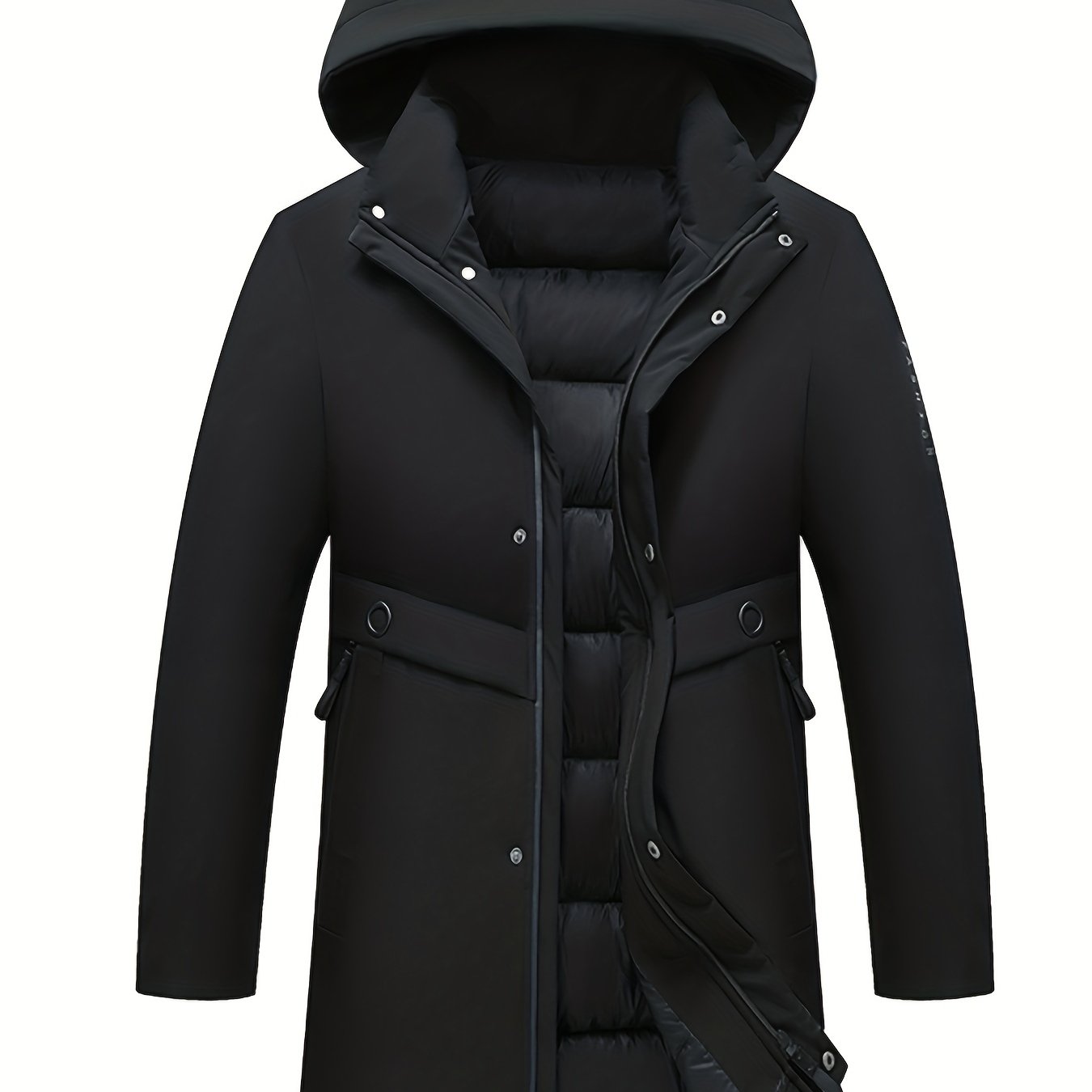 Men's Classic Design Padded Hooded Jacket, Men Casual Padded Coat Windbreaker Zipper Pocket Stand Collar For Men Winter