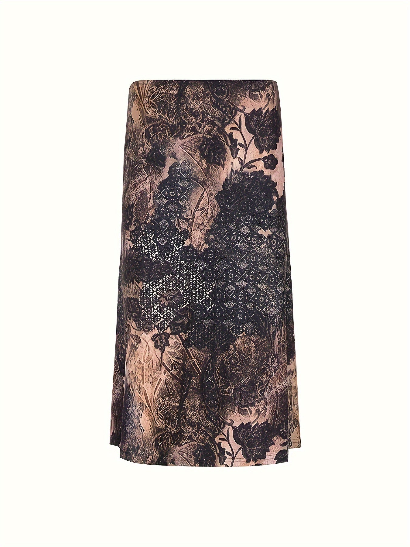 xieyinshe Floral Print Ruffle Hem Skirt, Vintage Elastic Waist Midi Skirt, Women's Clothing