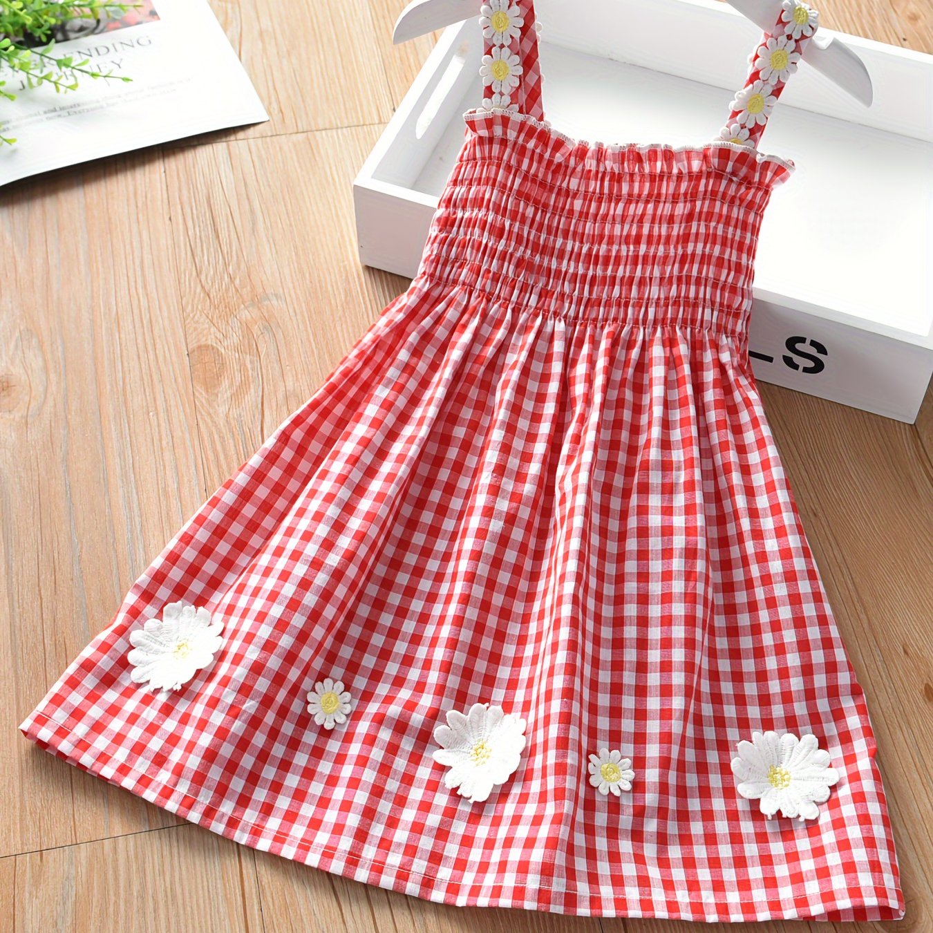 95% Cotton Soft Flower Print Plaid Cami Dress - Lightweight & Breathable Summer Party Wear for Girls - An Ideal Fashion Gift