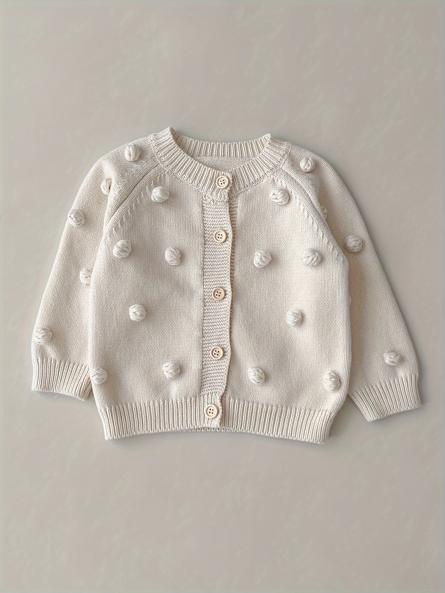 Girls Charming Cotton Cardigan Sweater with Round Ball Detail - Soft 10% Cotton Blend, Casual & Warm for Spring and Autumn - Perfect for Little Fashionistas, Small Size