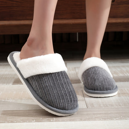 Solid Color Slippers, Casual Slip On Plush Lined Shoes, Comfortable Indoor Home Slippers