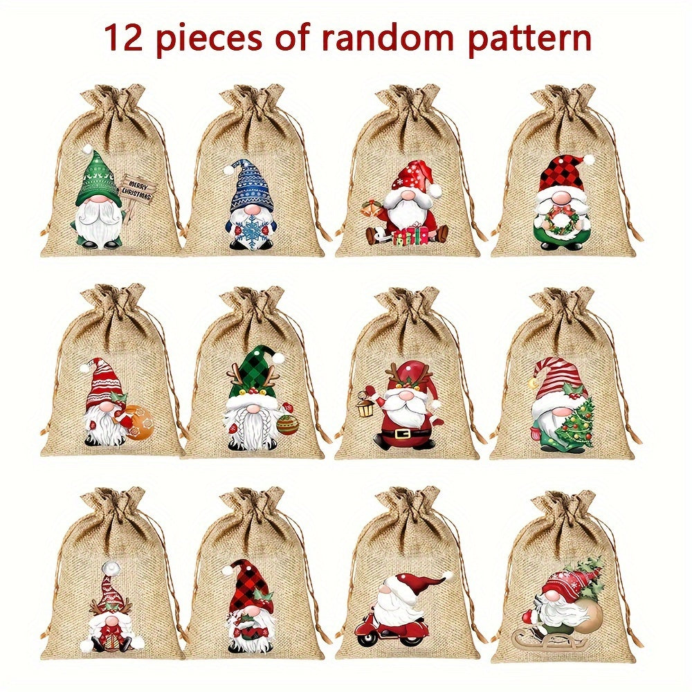 [Customer Favorite] 12pcs Christmas Burlap Gift Bag Set - 5x7 Inches, Assorted Festive Patterns for Jewelry, Candy & Small Items Storage - Perfect for Holiday Parties & Celebrations