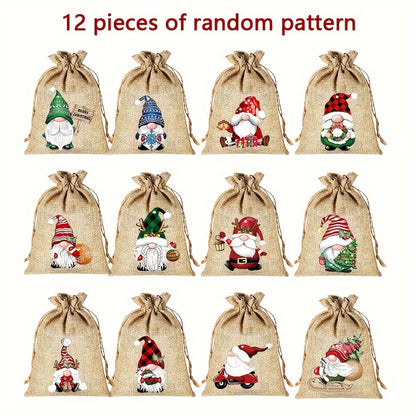 [Customer Favorite] 12pcs Christmas Burlap Gift Bag Set - 5x7 Inches, Assorted Festive Patterns for Jewelry, Candy & Small Items Storage - Perfect for Holiday Parties & Celebrations