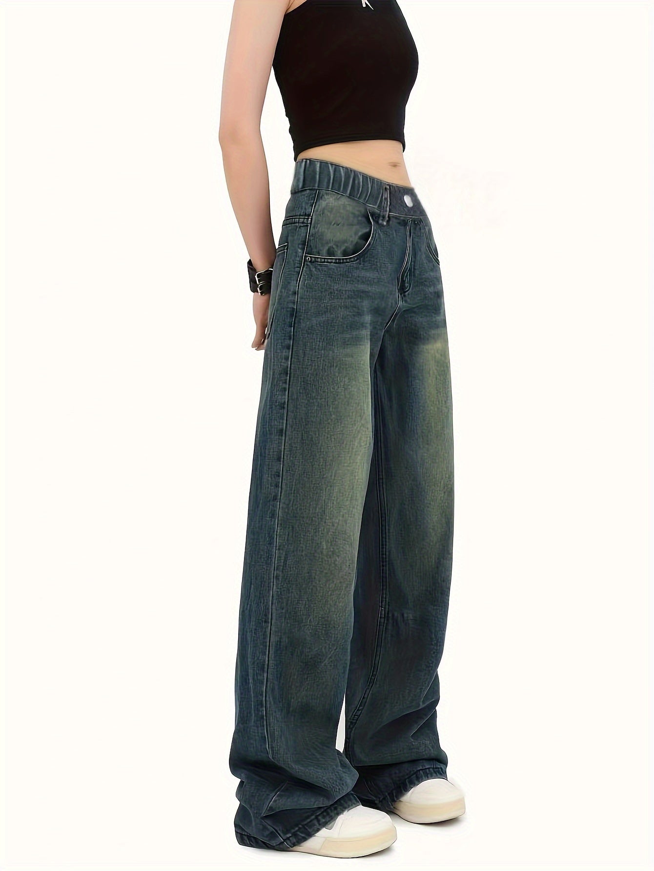 xieyinshe  Trendy Wide Leg Denim Jeans Girls Casual Fashionable Pants For Party