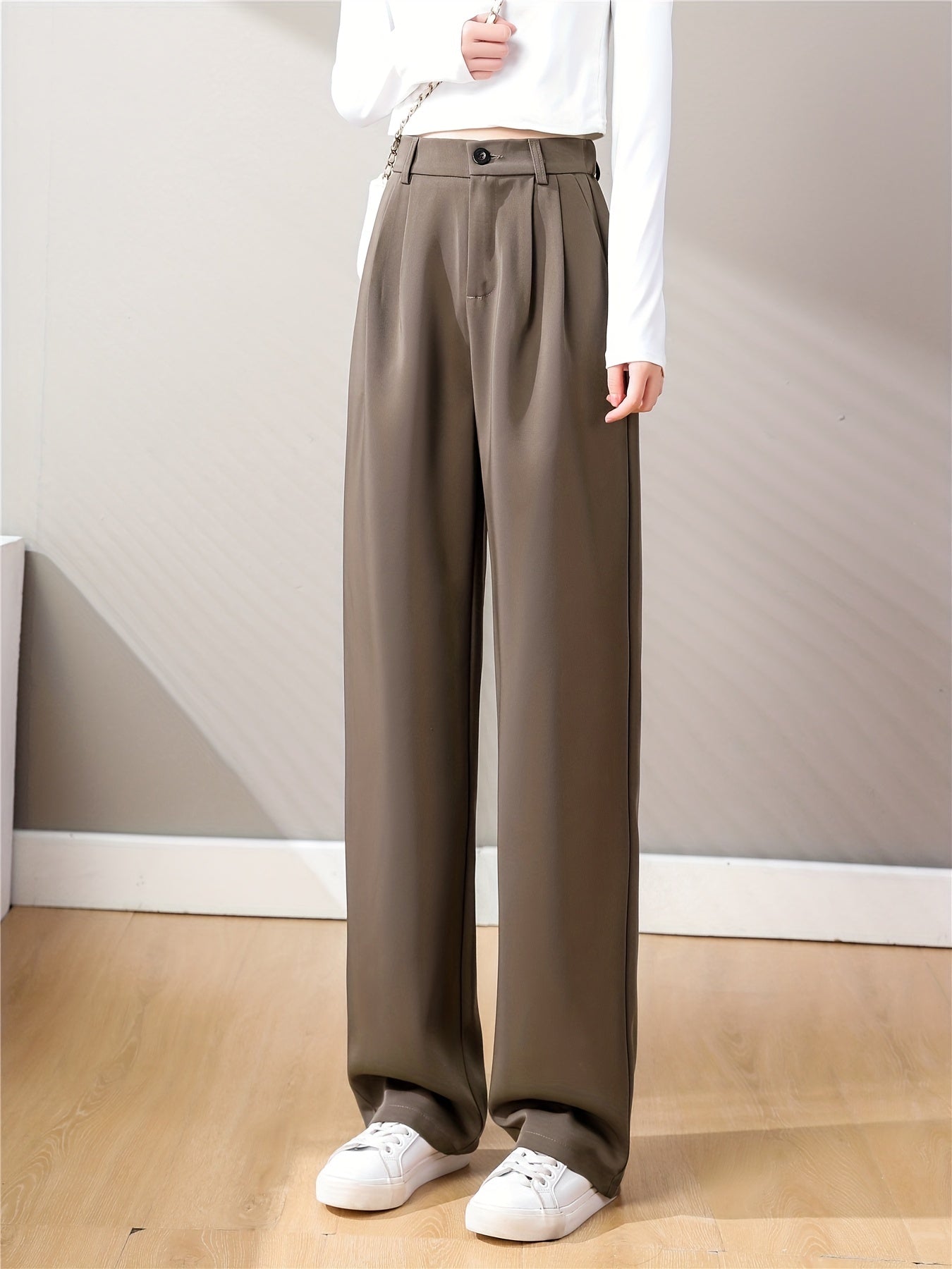 xieyinshe  Straight Leg Trouser, High Waist Casual Pants For Spring & Fall, Women's Clothing