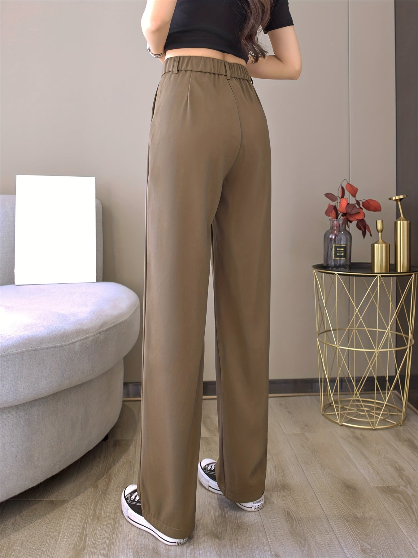 xieyinshe  Straight Leg Trouser, High Waist Casual Pants For Spring & Fall, Women's Clothing