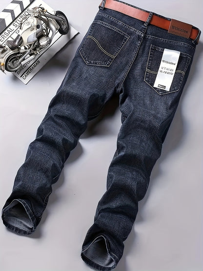 xieyinshe  Men's Straight Leg Slightly Stretch Jeans For Business, Semi-formal Stretch Denim Pants, Men's Clothing