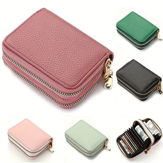 Chic Lightweight Litchi Wallet with Double Zipper - Trendy Multicolor Credit Card & Coin Purse for Everyday Use