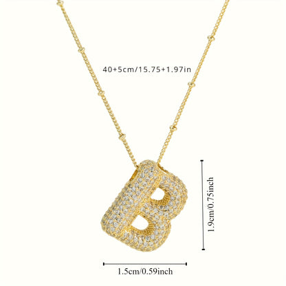 Golden Dainty Bubble Letter 26 A-Z Letter Necklace, Personalized Monogram Balloon Initial Necklace Light Luxury Fashion Gifts For Women