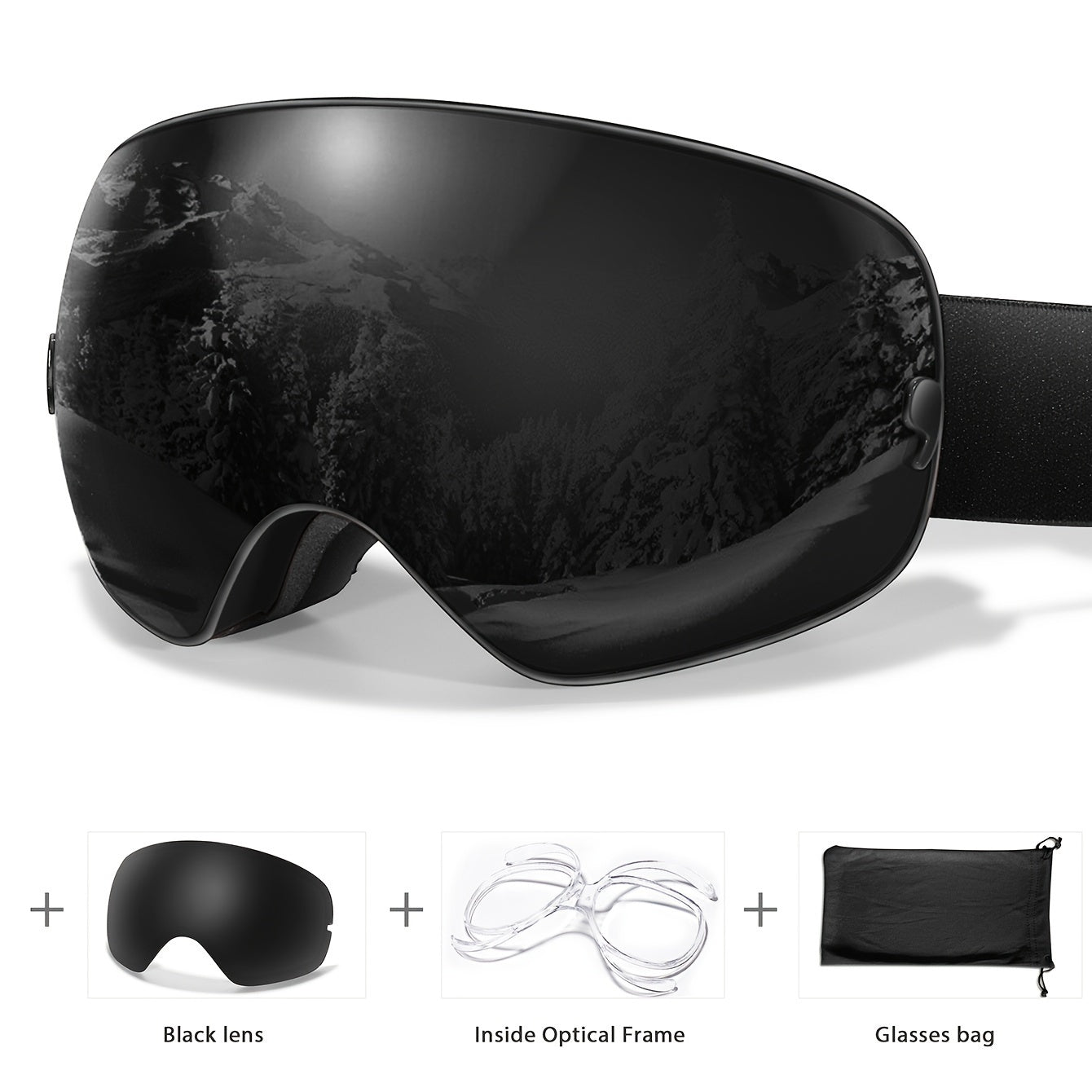 POAT Winter Sports Goggles with Anti-Fog Lens, Protection - Perfect for Skiing, Snowboarding & Outdoor Activities - Includes Black Replacement Lens & Carry Bag