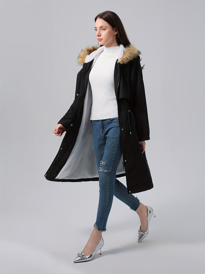 xieyinshe  Plus Size Plush Lined Coat, Casual Long Sleeve Hooded Warm Coat For Winter, Women's Plus Size Clothing