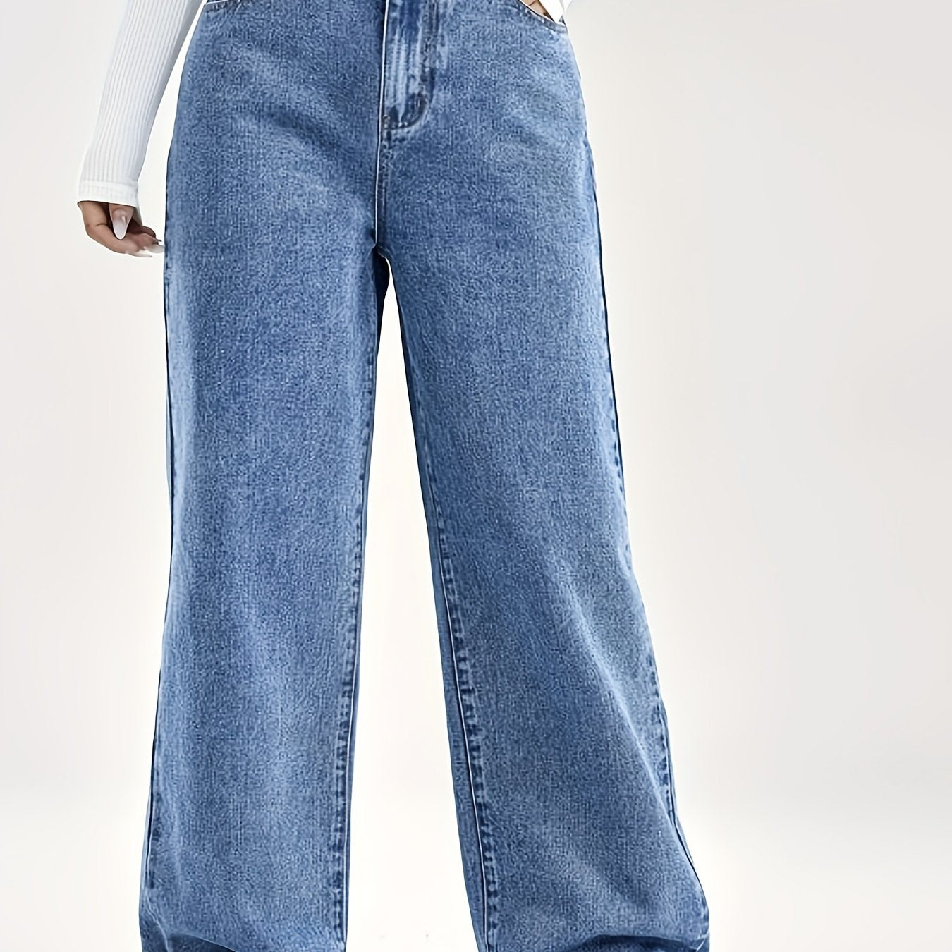 xieyinshe  Slant Pocket Wide Leg Jeans, Button Zipper Closure Loose Leisure Denim Pants, Women's Denim Jeans & Clothing