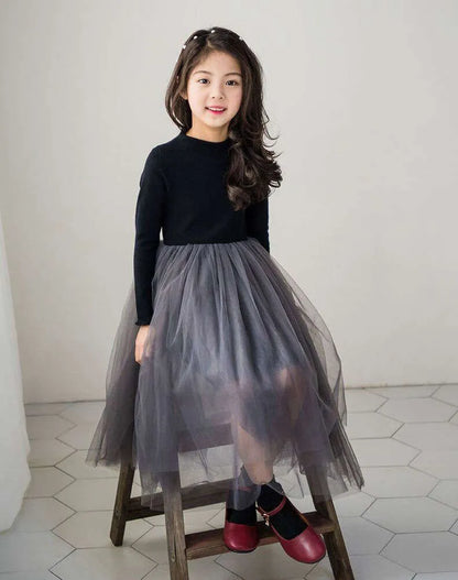 Girl  Spring Autumn Long Sleeve Dresses for Kids Lace Children Party Dress Teenager Princess Weddings Tulle Costume L2405