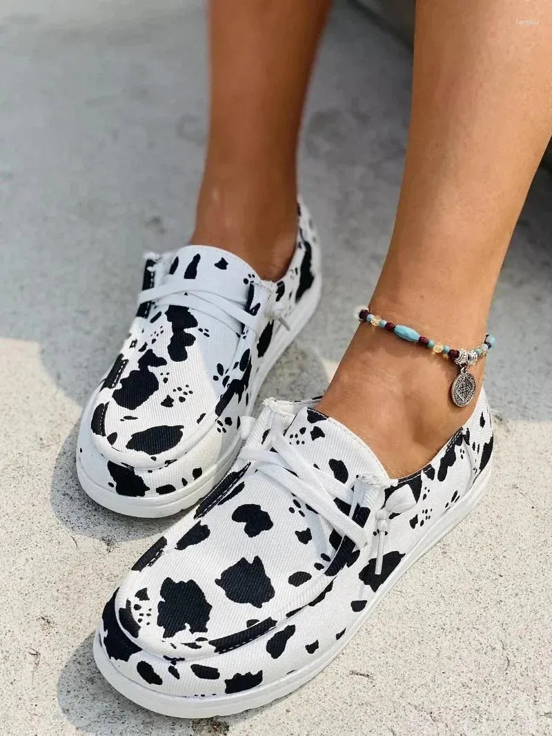 Casual Shoes Comemore Woman Flats Spring Lace Up Round Toe  Women Sneaker Canvas Flat Solid Leopard Breathable Sneakers 41