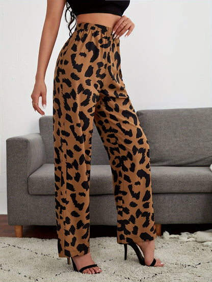 xieyinshe  Leopard Print High Waist Pants, Vintage Straight Leg Pants, Women's Clothing