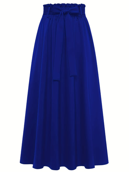 Solid Belted Maxi Skirts, Elegant Pleated Versatile Skirts, Women's Clothing