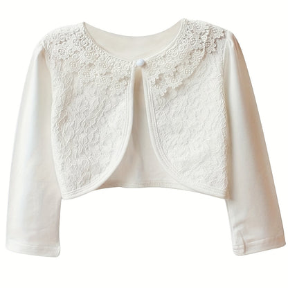 Delicate Lace Trim Girls Cardigan - Stylish One-Button Design, Timeless Elegance & Ultra-Comfortable Fit - Perfect for Kid/Pre-Teen Fashionistas