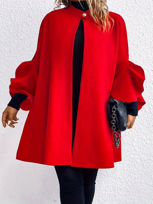 xieyinshe Plus Size Button Front Coat, Casual Ruffle Sleeve Coat For Fall & Winter, Women's Plus Size Clothing