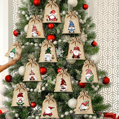 [Customer Favorite] 12pcs Christmas Burlap Gift Bag Set - 5x7 Inches, Assorted Festive Patterns for Jewelry, Candy & Small Items Storage - Perfect for Holiday Parties & Celebrations