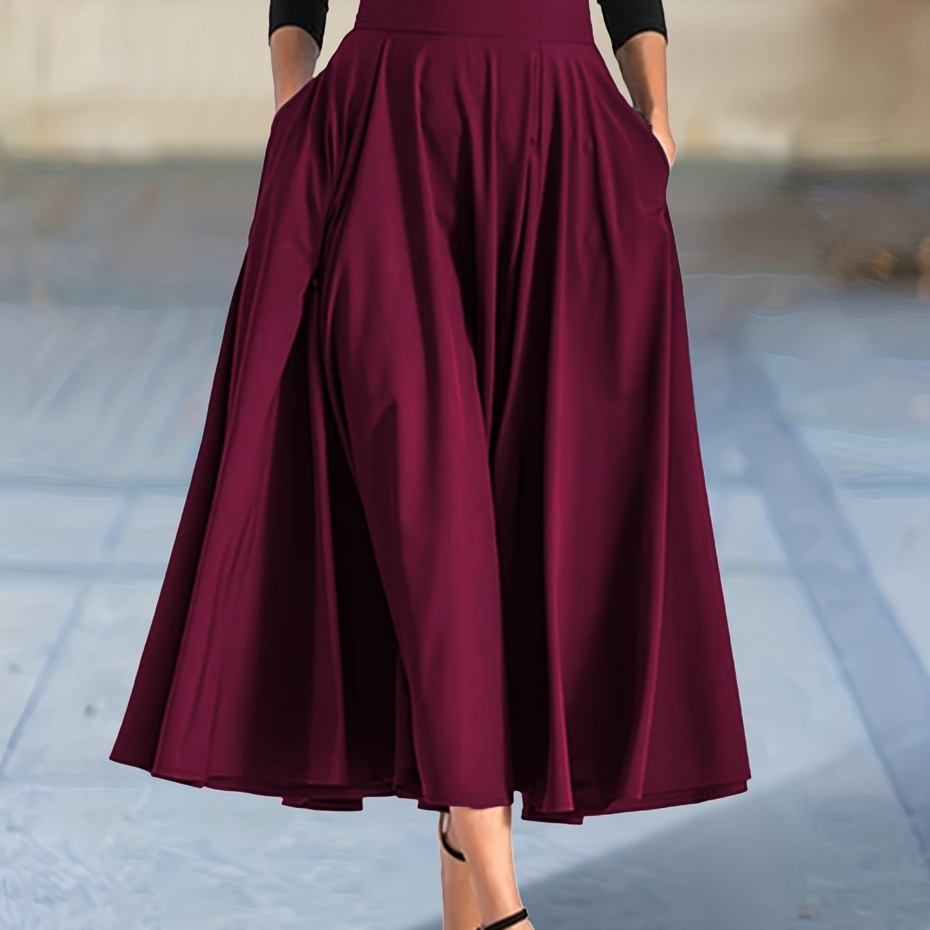 xieyinshe Tie Back Solid Maxi Skirts, Elegant High Waist Flared Skirts, Women's Clothing