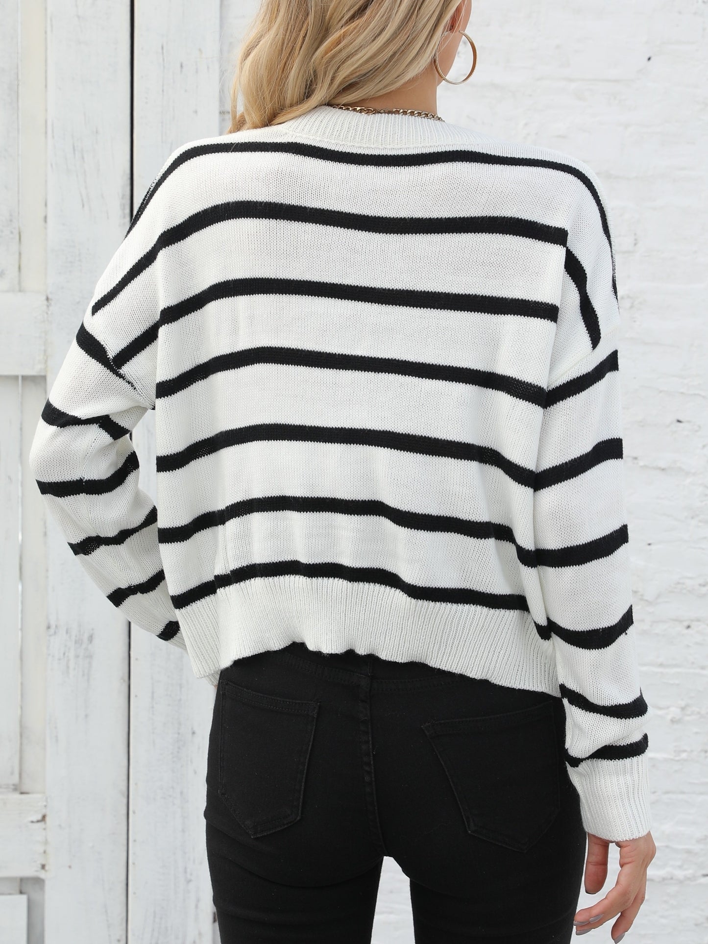 xieyinshe Striped Crew Neck Pullover Sweater, Casual Long Sleeve Sweater, Women's Clothing