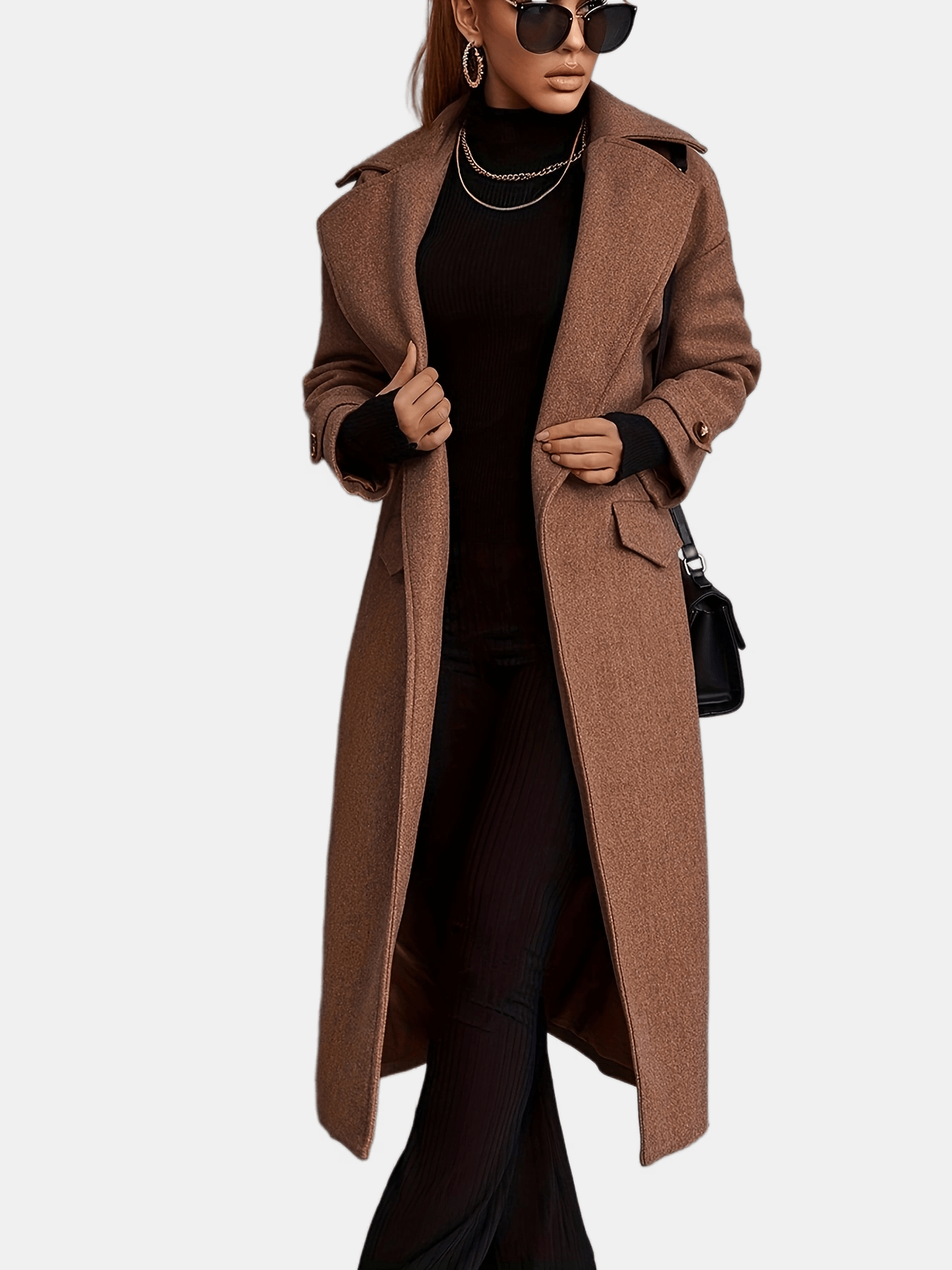 Long Length Waterfall Collar Coat, Elegant Open Front Long Sleeve Outerwear, Women's Clothing