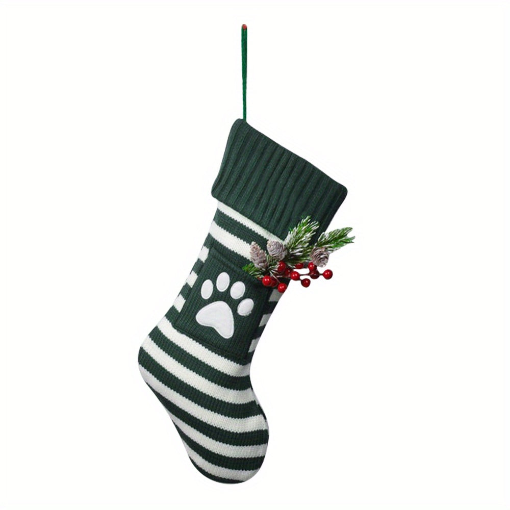 1pc Cozy Festive Knitted Striped Christmas Stocking Sock Gift Bag - Decorative Holiday Home Decorations with Soft Fabric and Traditional Design