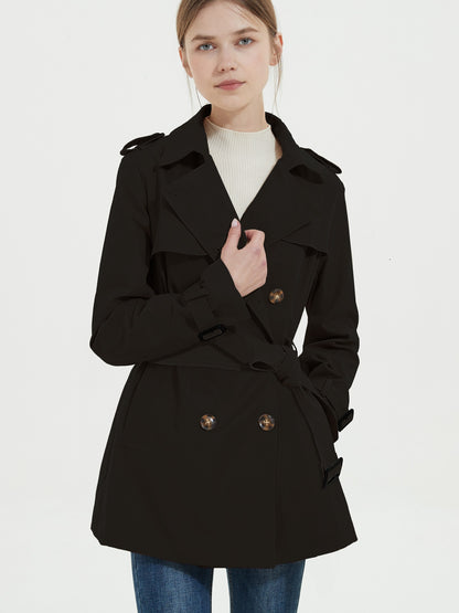 xieyinshe  Women's Spring Trench Coat, Windproof Short Casual Coat With Belt Button Women's Trench Coats