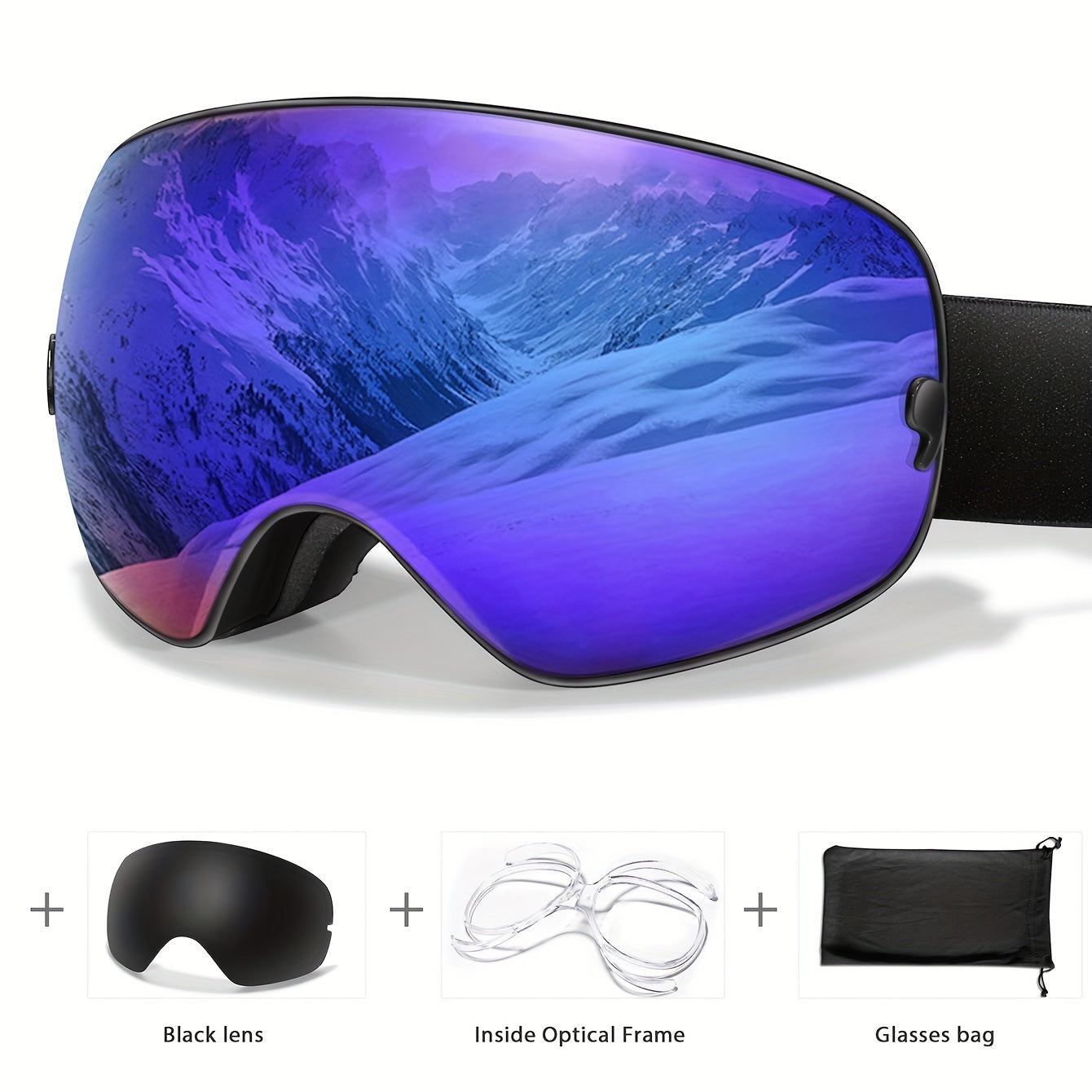 POAT Winter Sports Goggles with Anti-Fog Lens, Protection - Perfect for Skiing, Snowboarding & Outdoor Activities - Includes Black Replacement Lens & Carry Bag