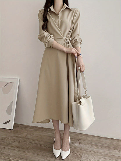 xieyinshe  A-line Button Front Dress, Elegant Long Sleeve Dress For Spring & Fall, Women's Clothing