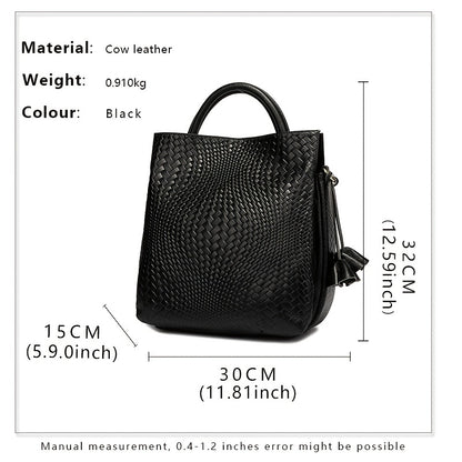 xieyinshe Women's Woven Design Handbag, Large Capacity Bucke Crossbody Bag, Luxury Genuine Leather Tote Bag & Purse