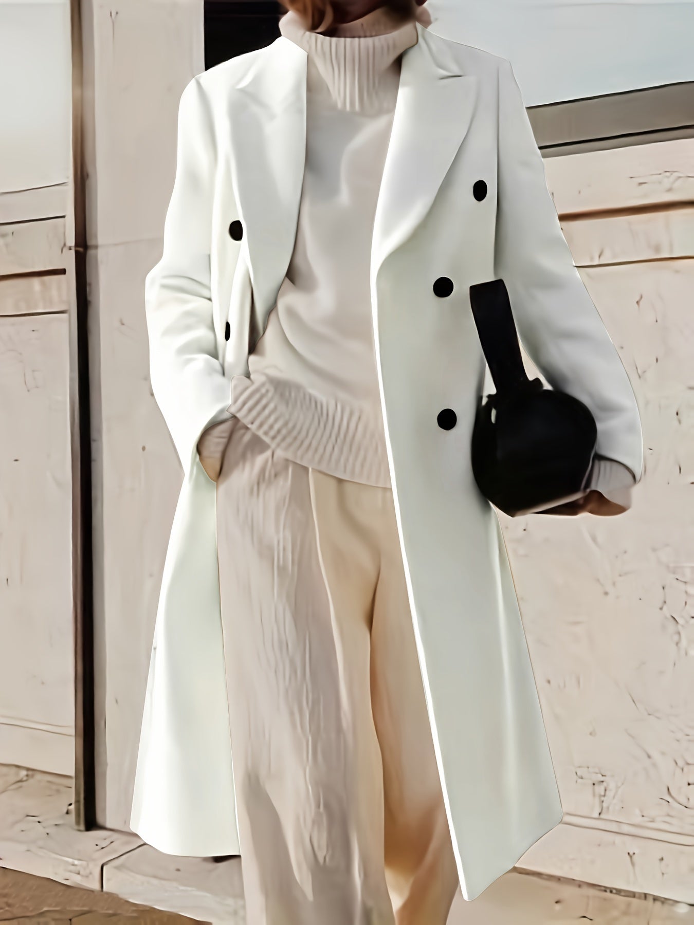 xieyinshe  Double-Breasted Lapel Overcoat, Winter & Fall Long Sleeve Casual Coat, Women's Clothing