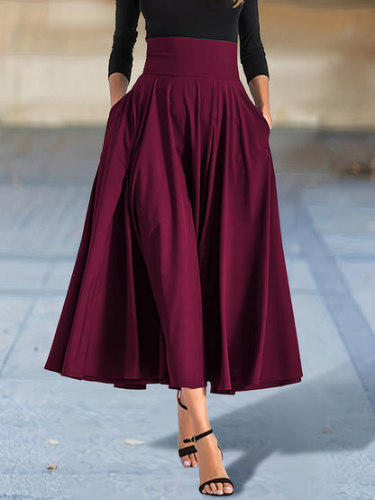 xieyinshe Tie Back Solid Maxi Skirts, Elegant High Waist Flared Skirts, Women's Clothing