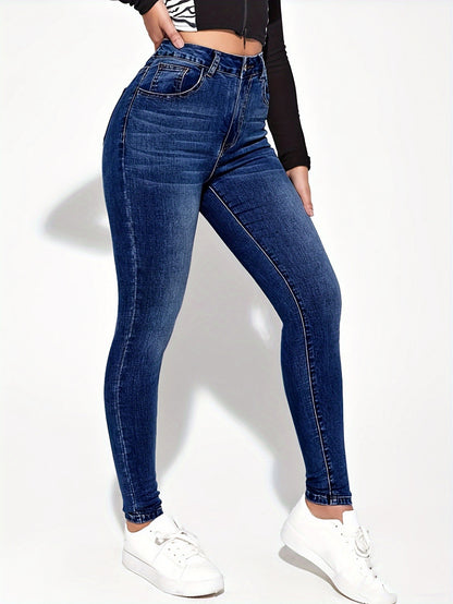 xieyinshe  Slim Fit Washed Skinny Jeans, High Stretch Slant Pockets Tight Jeans, Women's Denim Jeans & Clothing