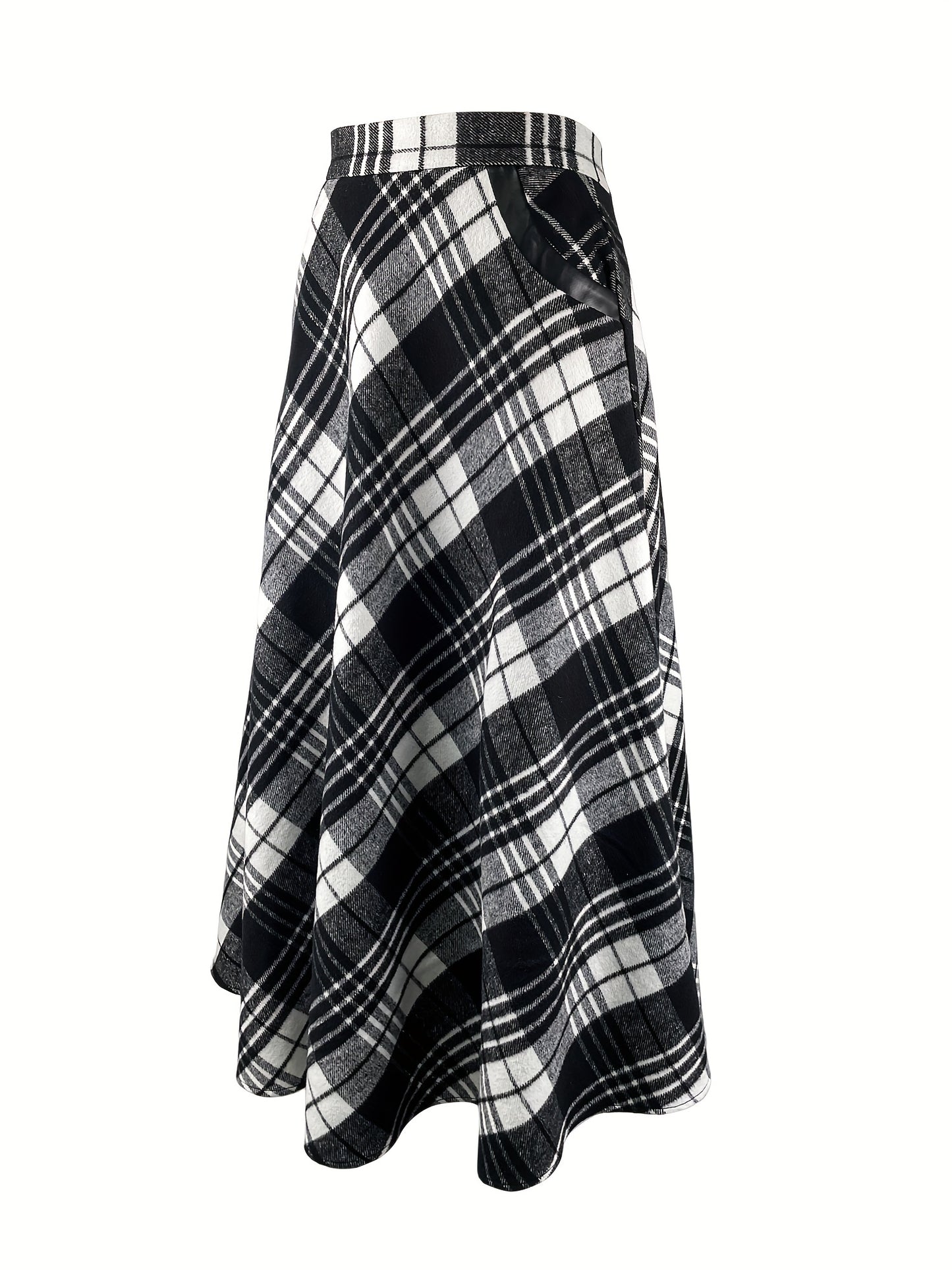 Plaid High Waist Maxi Skirt, Elegant Flared Warm Skirt For Fall & Winter, Women's Clothing