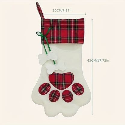 1pc Adorable Christmas Gingham Goody Bag Pet Stocking - Hanging Dog Paw Decorations for Christmas Tree - Cute Holiday Gift Idea for Pets