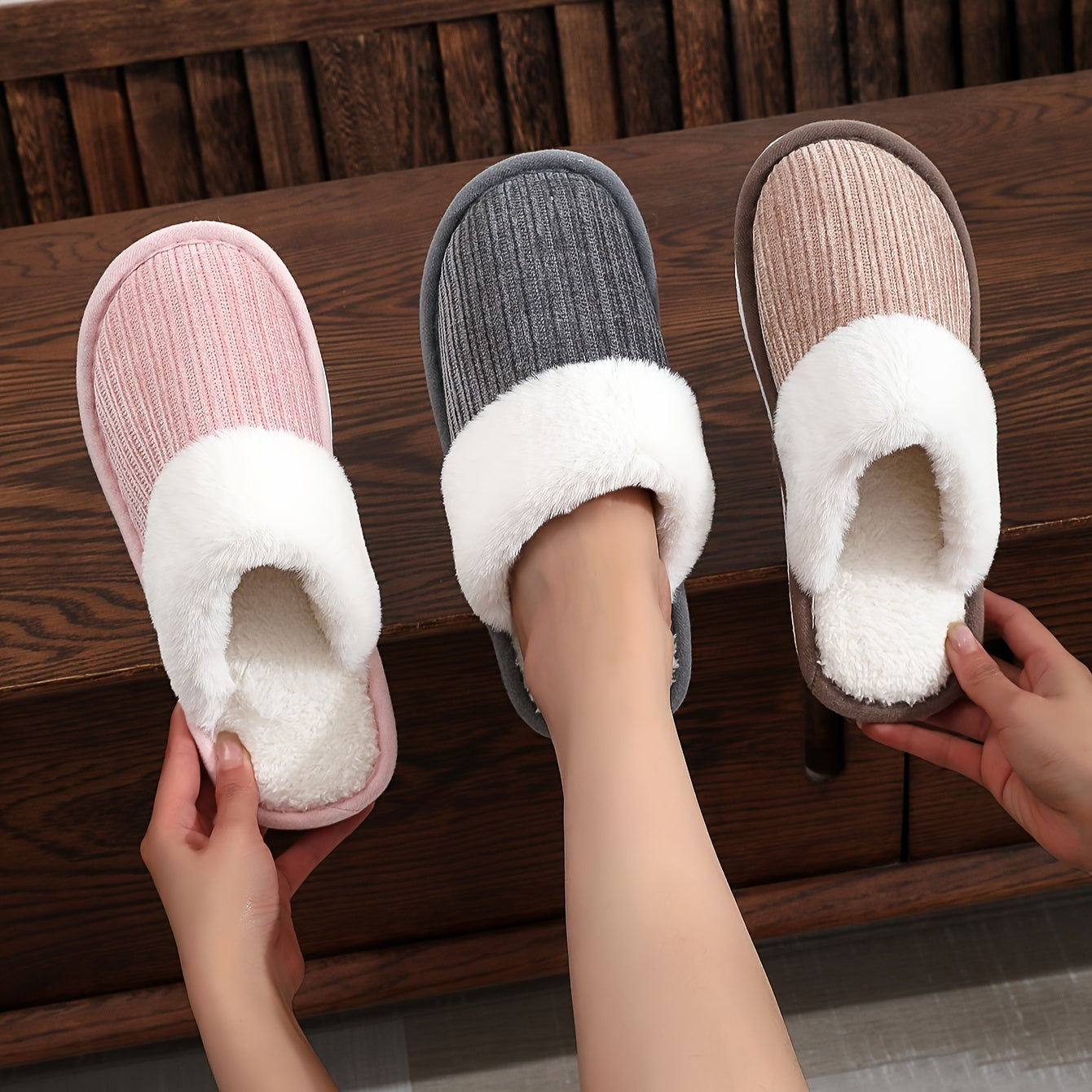 Solid Color Slippers, Casual Slip On Plush Lined Shoes, Comfortable Indoor Home Slippers