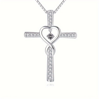 2PCS 925 Sterling Silver Women's Chain Necklace With Cross Pendant, Hypoallergenic Necklace Gift Fashion Cross Religious Belief Inlaid Zircon Pendant