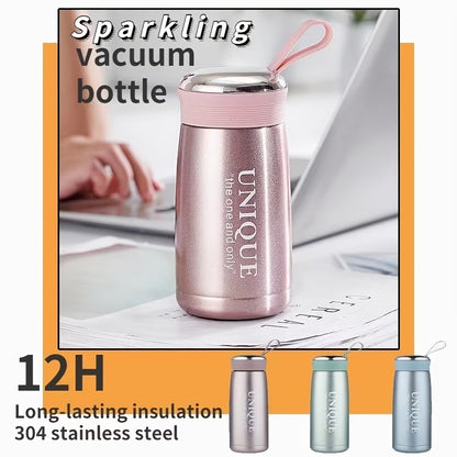 1pc Cute Small Travel Vacuum Insulated Tea Coffee Water Bottle - 304 Stainless Steel, Durable, Leak-Proof, Double-Walled, Keeps Drinks Hot/Cold for Hours - Ideal for Students, Ladies, Office Use, Outdoor Activities