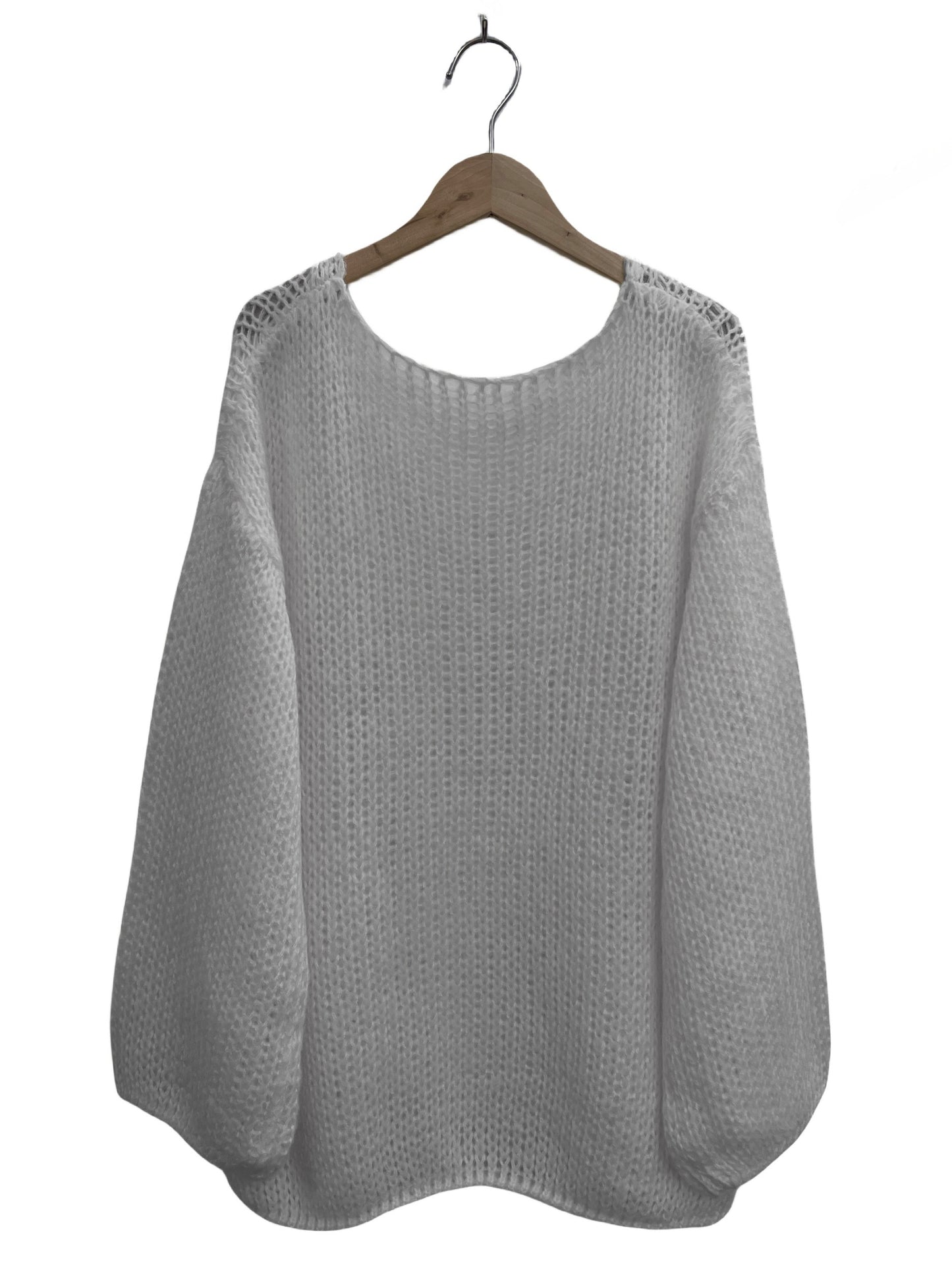 xieyinshe  Solid V Neck Pointelle Knit Sweater, Casual Long Sleeve Loose Sweater, Women's Clothing