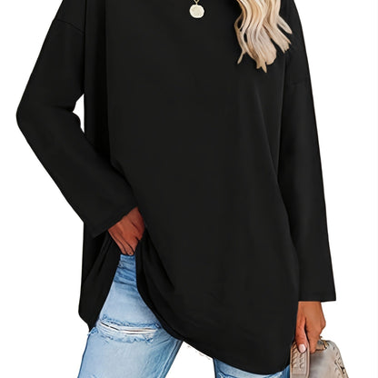 xieyinshe  Basic Loose Solid T-Shirt, Casual Long Sleeve Crew Neck T-Shirt, Casual Every Day Tops, Women's Clothing