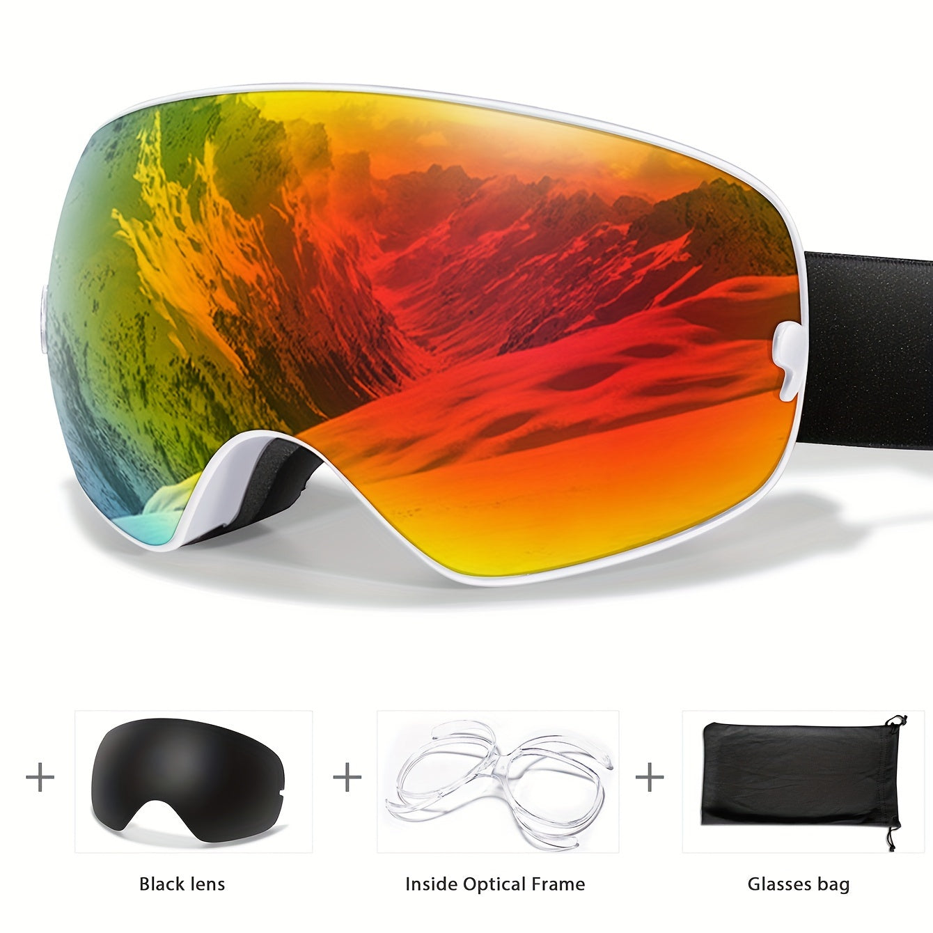 POAT Winter Sports Goggles with Anti-Fog Lens, Protection - Perfect for Skiing, Snowboarding & Outdoor Activities - Includes Black Replacement Lens & Carry Bag